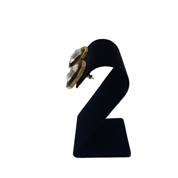 Vintage Trifari Black Enamel Clear Crystal Pierced Earrings - Picture 6 of 9